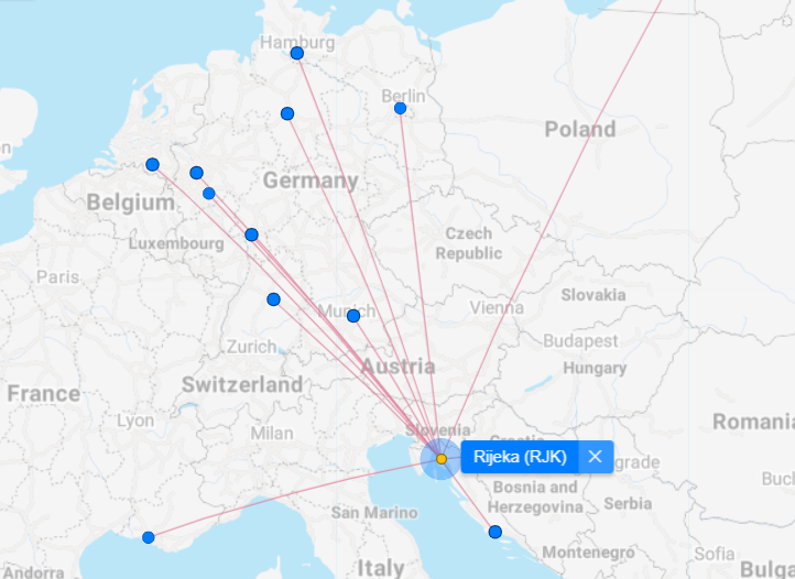 Rijeka Airport is connected to all of the major European airports