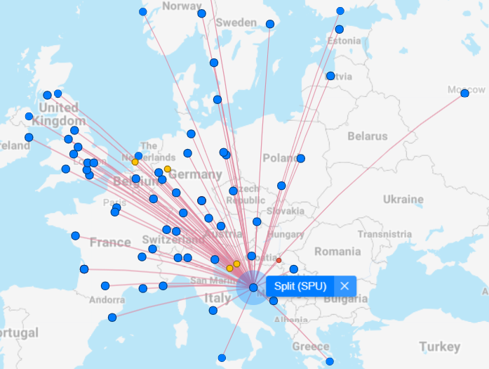 Split Airport is connected to all of the major European airports