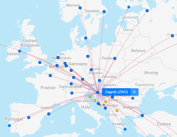 Zagreb Airport is connected to all of the major European airports